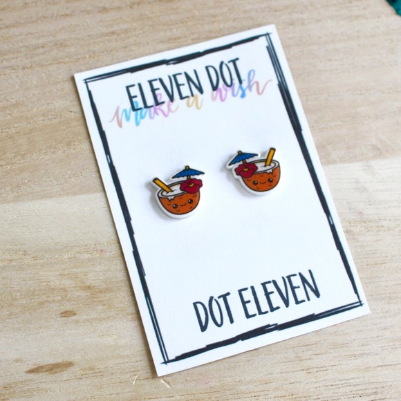 Kawaii Coconut Pina Colada Party Swim Beach Studs - Picture 1 of 8
